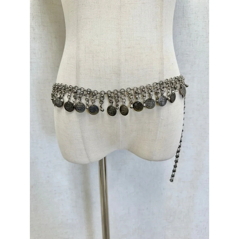 Silver Tone Coin Fringe Chain Belt‎ Womens Boho Festival Waist Chain Belly Dance